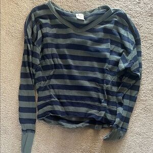Aerie Blue and Gray Striped Long Sleeve Top
